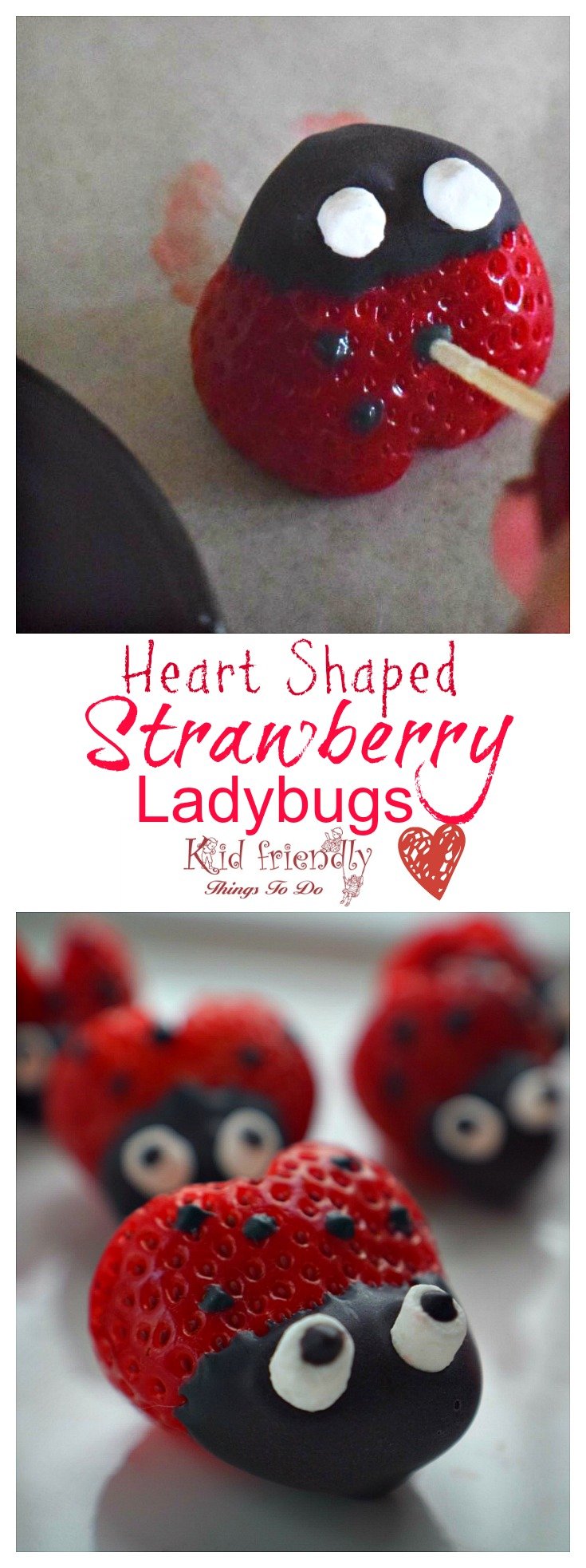Heart shaped Chocolate Covered Strawberry Ladybugs