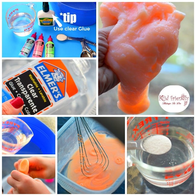 How to make Easy Glow in the dark slime with 4 ingredients! So much fun to do with the kids. You can substitute liquid starch if you don't want borax. www.kidfriendlythingstodo.com