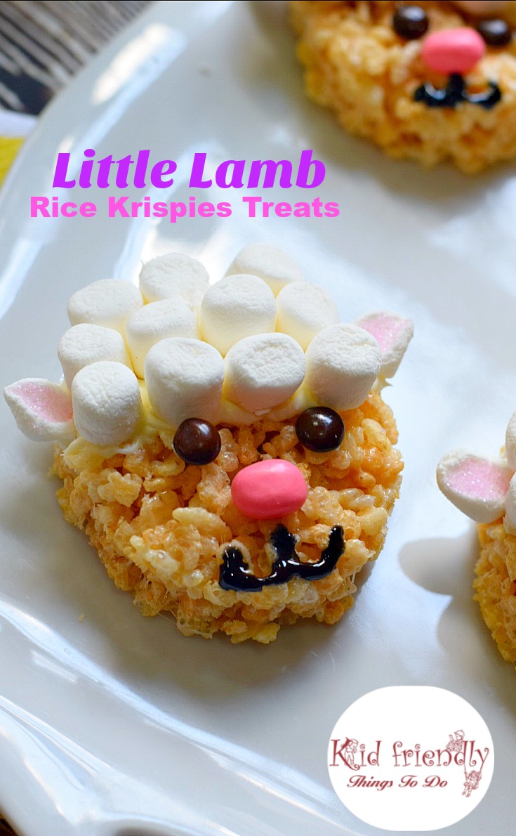 Cute and Easy to Make Little Lamb Rice Krispies Treat for Easter - Perfect for Easter, spring, or farm animal party! www.kidfriendlythingstodo.com