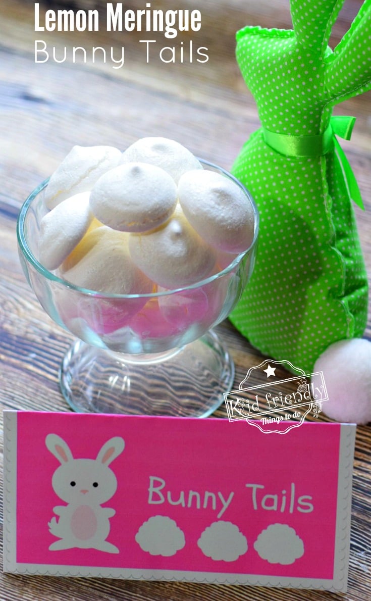 Free Printable and Lemon Meringue Bunny Tail Cookie Recipe for a fun Easter, spring or summer treat! www.kidfriendlythingstodo.com fun food idea for kids 