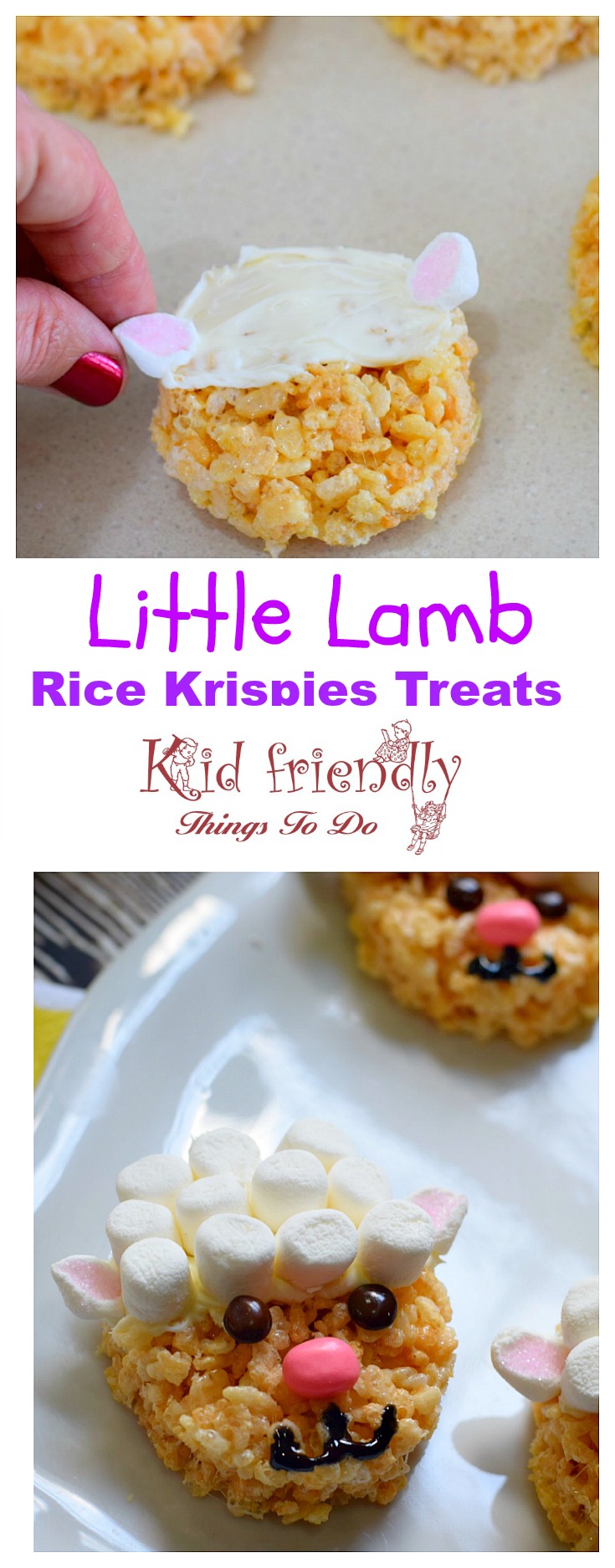 Cute and Easy to Make Little Lamb Rice Krispies Treat for Easter - Perfect for Easter, spring, or farm animal party! www.kidfriendlythingstodo.com