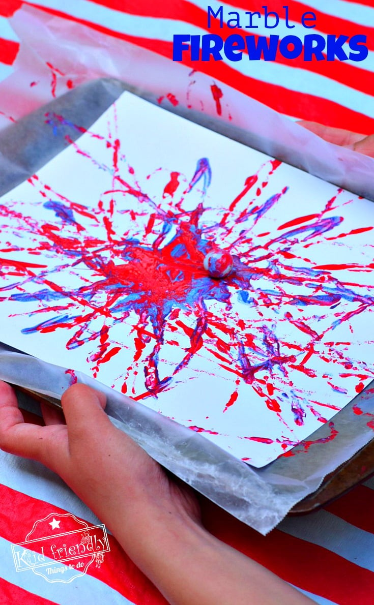 Fireworks Marble Painting Craft Easy and Fun for Kids - Perfect for patriotic holidays like the Fourth of July, Summer Bonfire Nights, and New Year's Eve with the kids! www.kidfriendlythingstodo.com