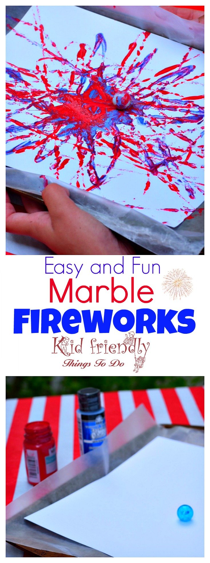 Fireworks Marble Painting Craft Easy and Fun for Kids - Perfect for patriotic holidays like the Fourth of July, Summer Bonfire Nights, and New Year's Eve with the kids! www.kidfriendlythingstodo.com