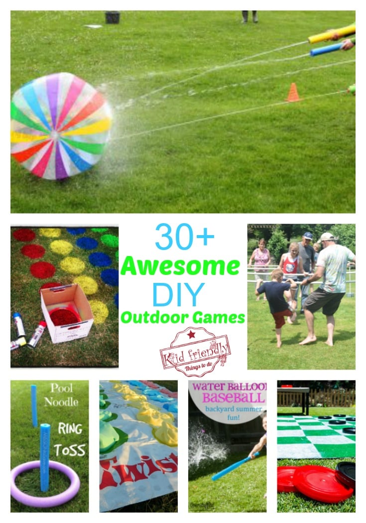 Over 30 Easy DIY Summer Outdoor Games to play with the kids! Water balloon games and more! www.kidfriendlythingstodo.com