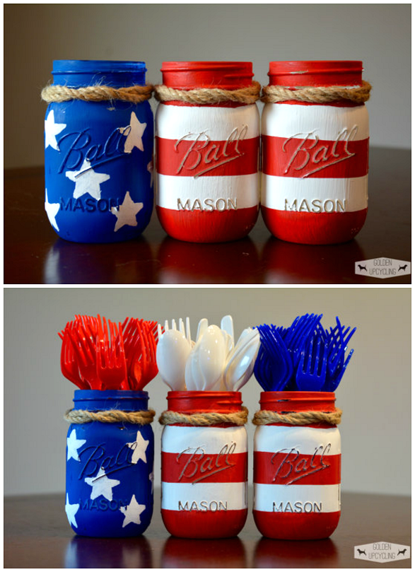 patriotic mason jar silverware holders