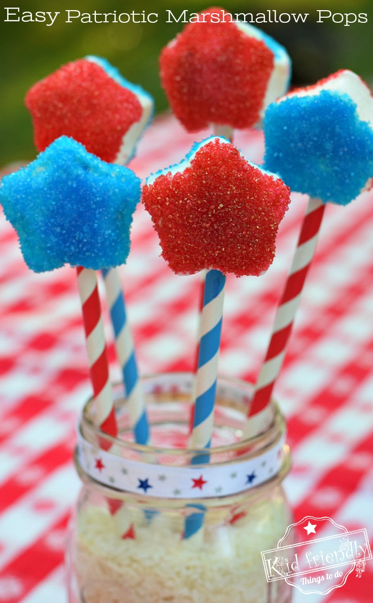 Easy Red, White and Blue Patriotic Star Marshmallow Pops for Kids - Fun Food Treat For summer, Fourth of July, Memorial Day or Labor Day - www.kidfriendlythingstodo.com