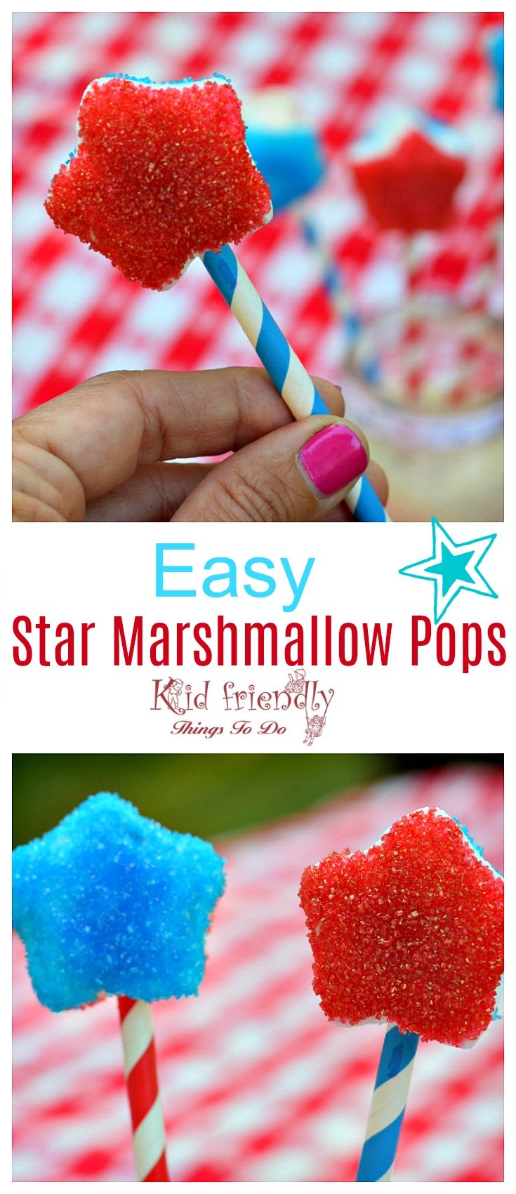 Easy Red, White and Blue Patriotic Star Marshmallow Pops for Kids - Fun Food Treat For summer, Fourth of July, Memorial Day or Labor Day - www.kidfriendlythingstodo.com