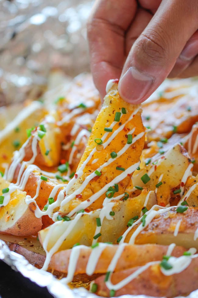 cheesy fries in a foil packet