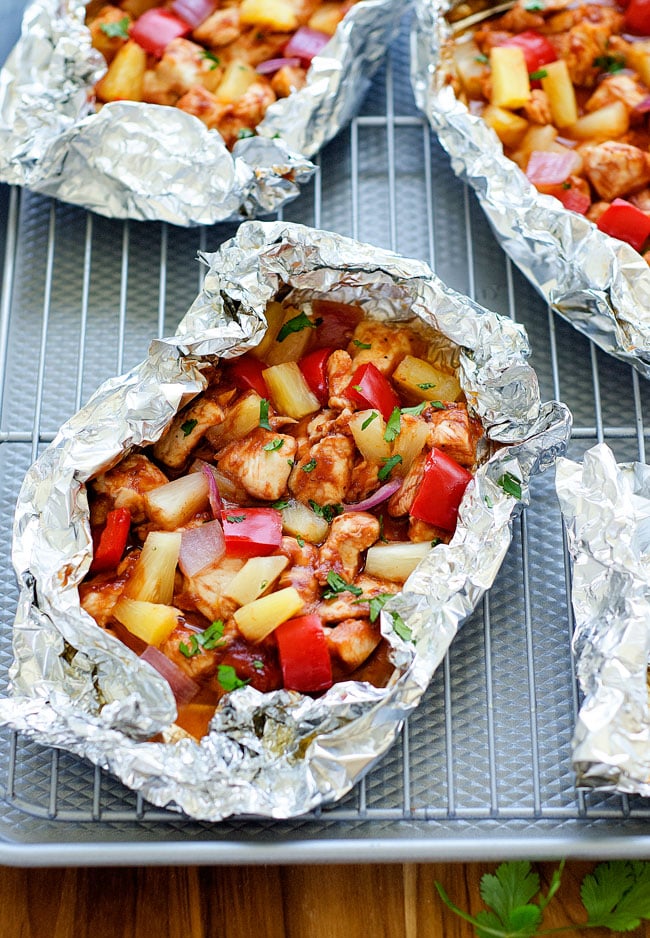 bbq chicken dinner in a foil packet