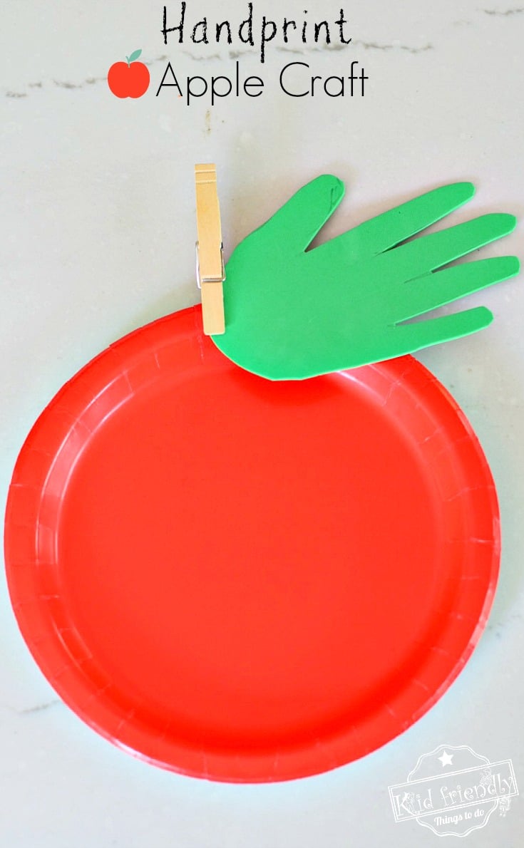 Make a Simple Paper Plate & Handprint Apple with the Kids - Easy and adorable. Great Fall, back to school, & preschool craft - www.kidfriendlythingstodo.com