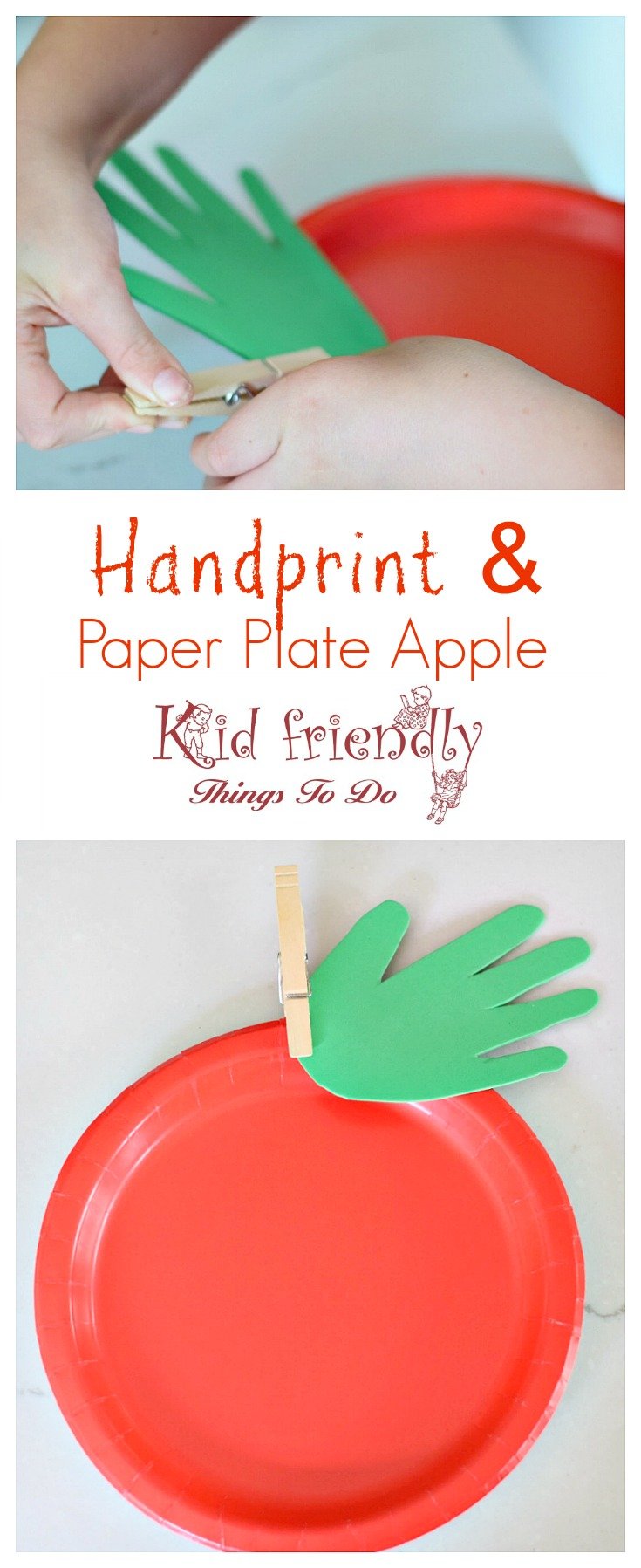 Make a Simple Paper Plate & Handprint Apple with the Kids - Easy and adorable. Great Fall, back to school, & preschool craft - www.kidfriendlythingstodo.com