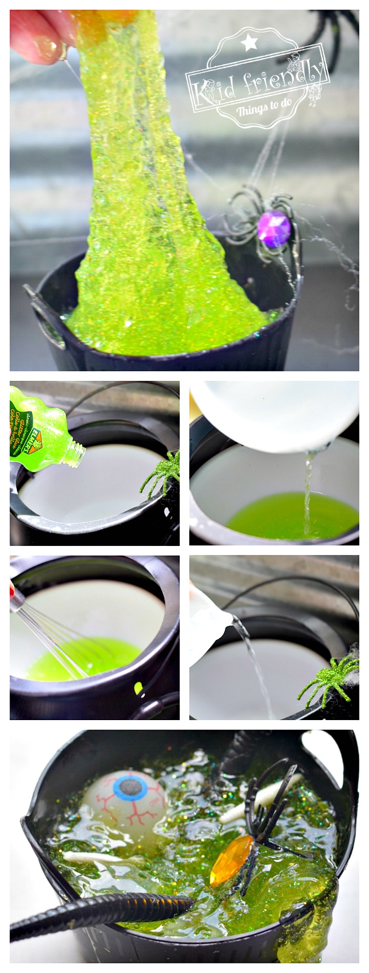 Witch's Brew Glitter Slime Recipe for a Fun Halloween Activity with Kids and Teenagers - fun craft and a great party gift - www.kidfriendlythingstodo.com