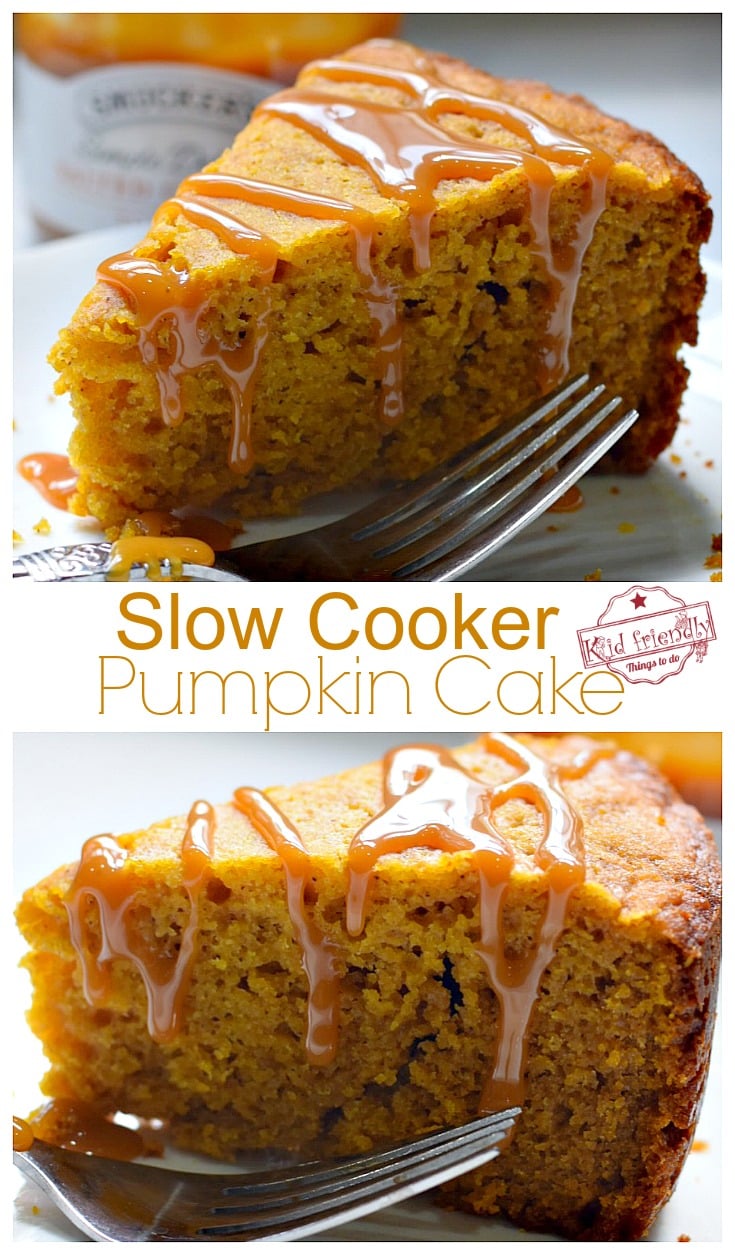 Moist and Delicious Slow Cooker Pumpkin Cake Recipe - Perfect for fall or anytime! Easy to make in the Crock-pot - www.kidfriendlythingstodo.com