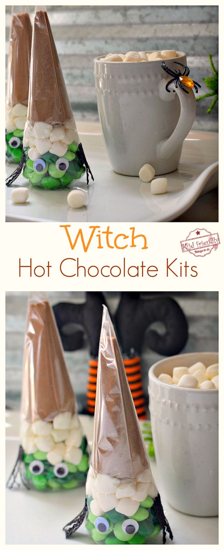 Fun and Easy Witch Hot Chocolate Kit Idea for a Kid's Halloween Party - So cute! perfect for fall school party fun food idea or treat at home with the kids - www.kidfriendlythingstodo.com