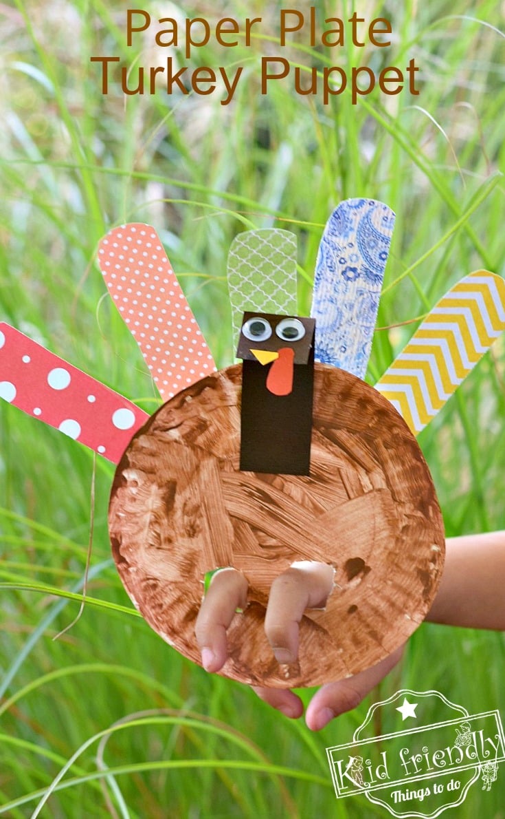 Make A Paper Plate Turkey Puppet for a Thanksgiving Craft with Kids - Homemade & Adorable. For Preschool kids & older kids too -www.kidfriendlythingstodo.com