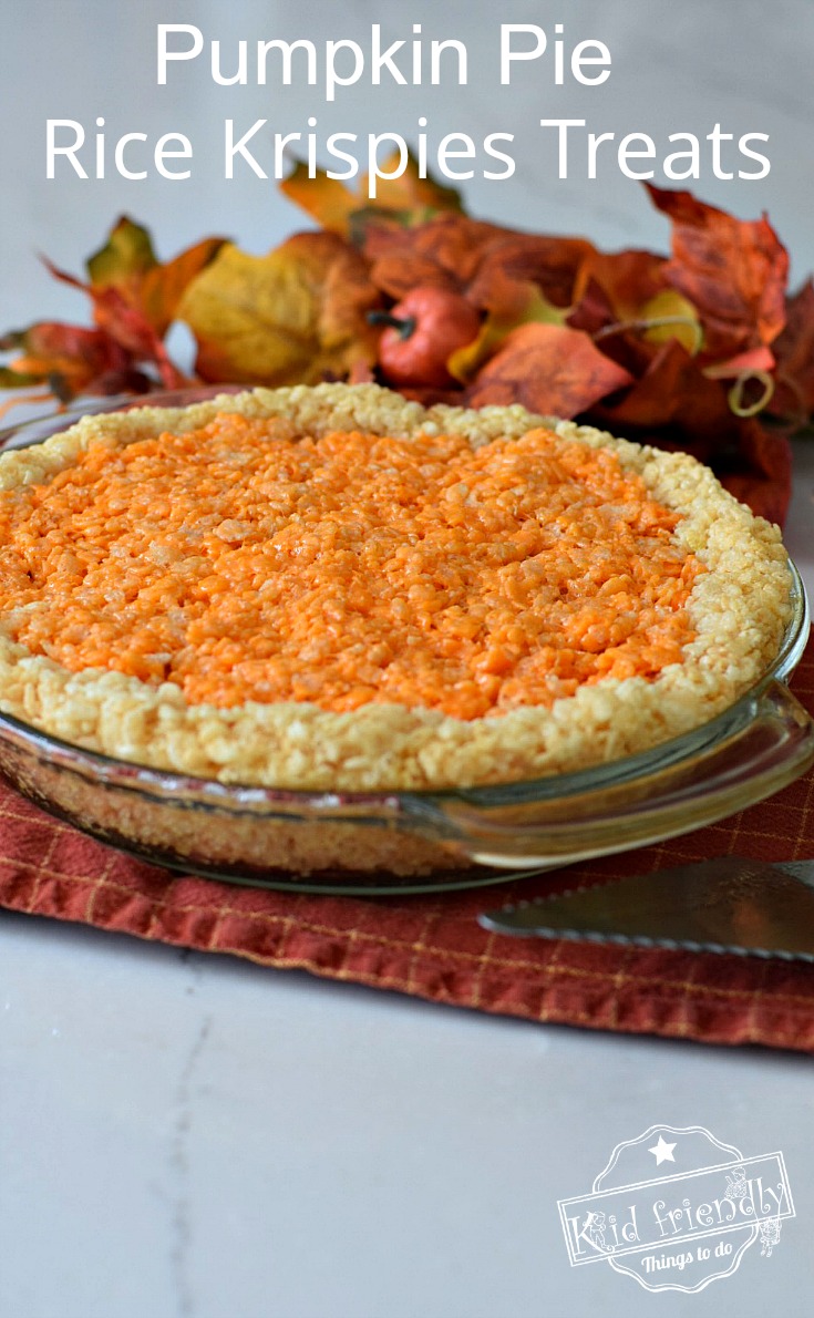 Make Fun and Easy Pumpkin Pie Rice Krispies Treats this Fall or Thanksgiving for the kids! Surprise everyone with this adorable dessert recipe. This is so much fun and delicious too! DIY - www.kidfriendlythingstodo.com