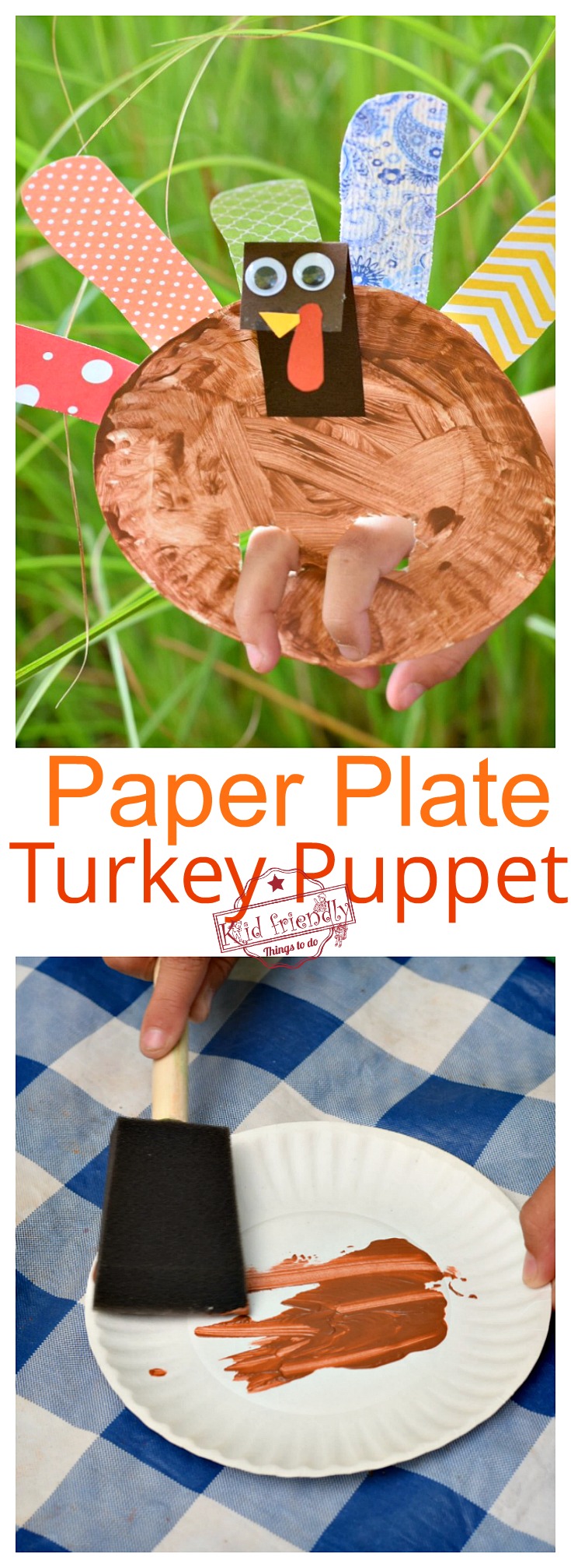 Make A Paper Plate Turkey Puppet for a Thanksgiving Craft with Kids - Homemade & Adorable. For Preschool kids & older kids too -www.kidfriendlythingstodo.com