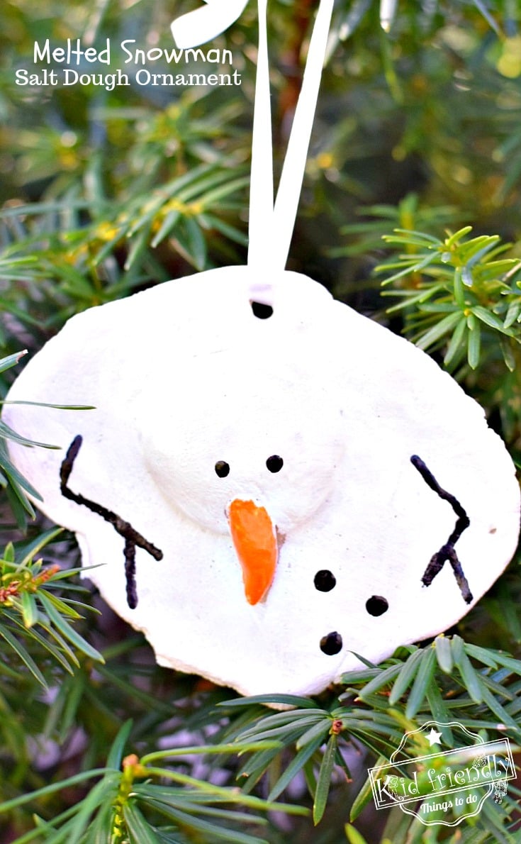 A DIY Melted Snowman and Candy Cane Salt Dough Ornament Idea and Recipe for Christmas with Kids, teens and adults - www.kidfriendlythingstodo.com