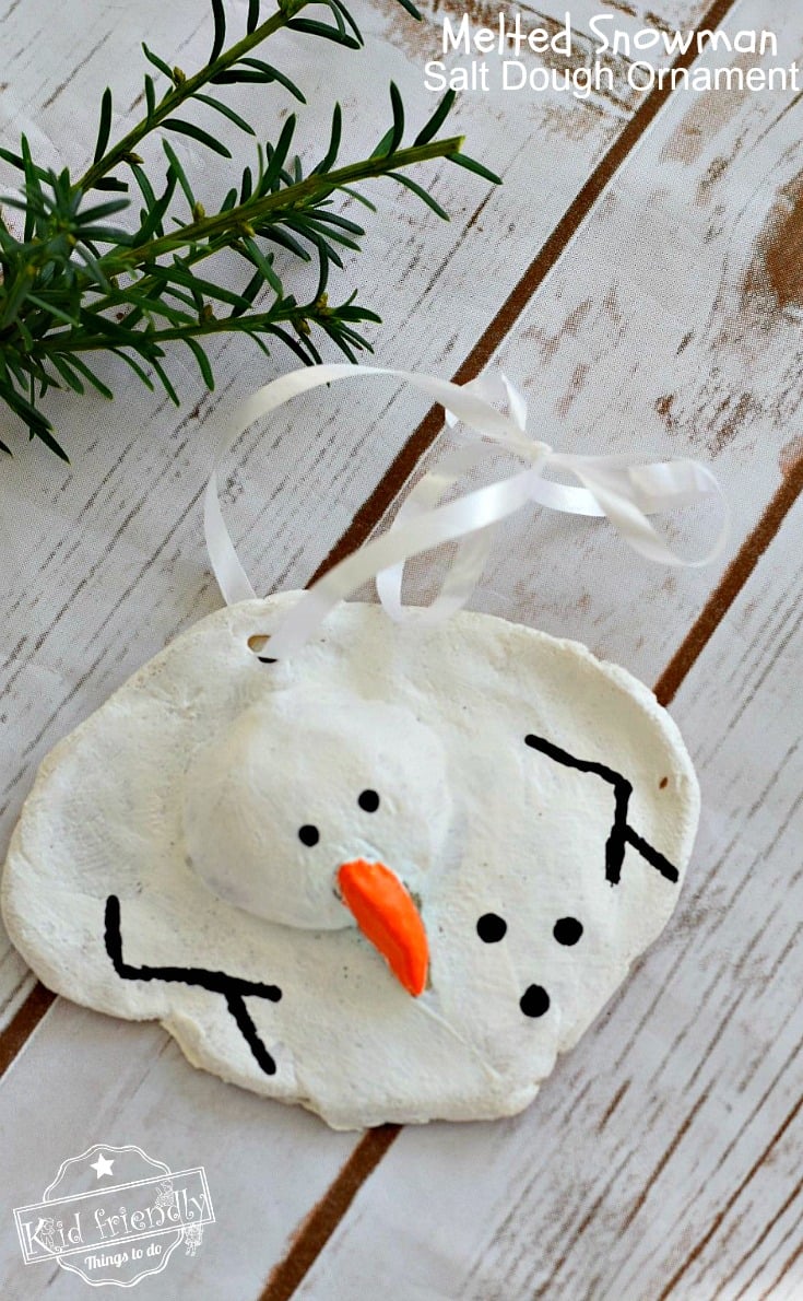 A DIY Melted Snowman and Candy Cane Salt Dough Ornament Idea and Recipe for Christmas with Kids, teens and adults - www.kidfriendlythingstodo.com