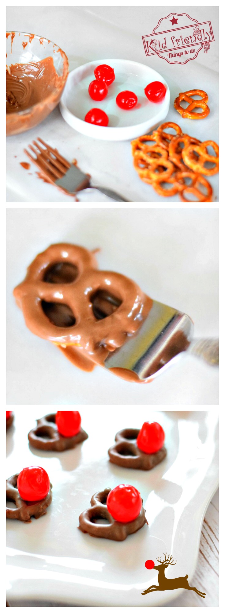 These Chocolate Pretzel Rudolph Noses for a Fun Christmas Food Craft Treat - perfect for holiday parties and kids - www.kidfriendlythingstodo.com