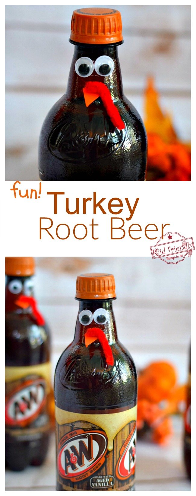 Fun Turkey Root Beer Thanksgiving Drink - Cute Fun Food Craft for the Table - fun for kids, teens and adults. - www.kidfriendlythingstodo.com