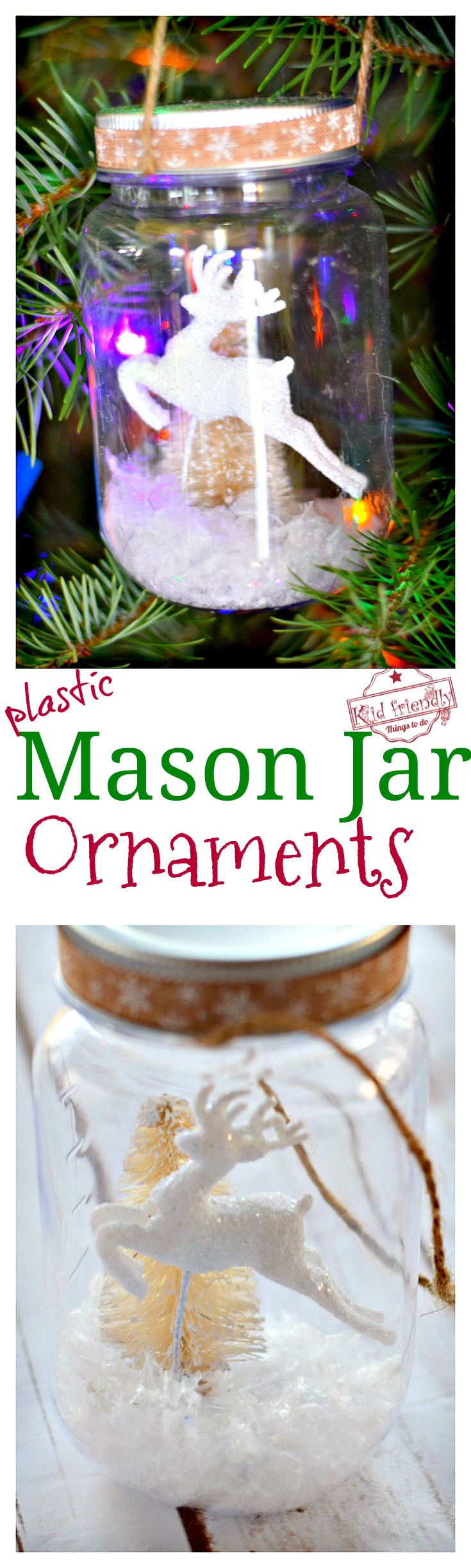 DIY Mason Jar Snow Globes for a Winter or Christmas Craft - OR - Christmas Ornament - Perfect for Christmas parties with kids! So much fun. - www.kidfriendlythingstodo.com