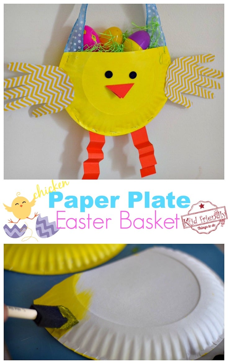 DIY Paper Plate Chicken Easter Basket Craft for Kids - Make this adorable little chicken with the kids for a fun craft and treat holder - www.kidfriendlythingstodo.com