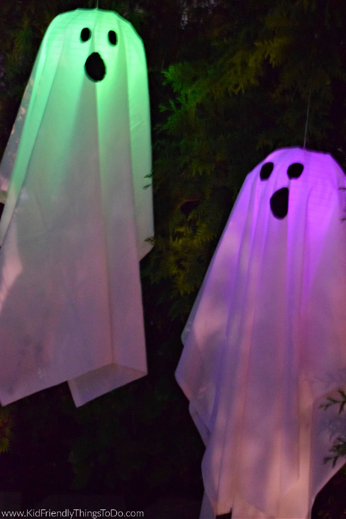 DIY hanging ghosts that light up