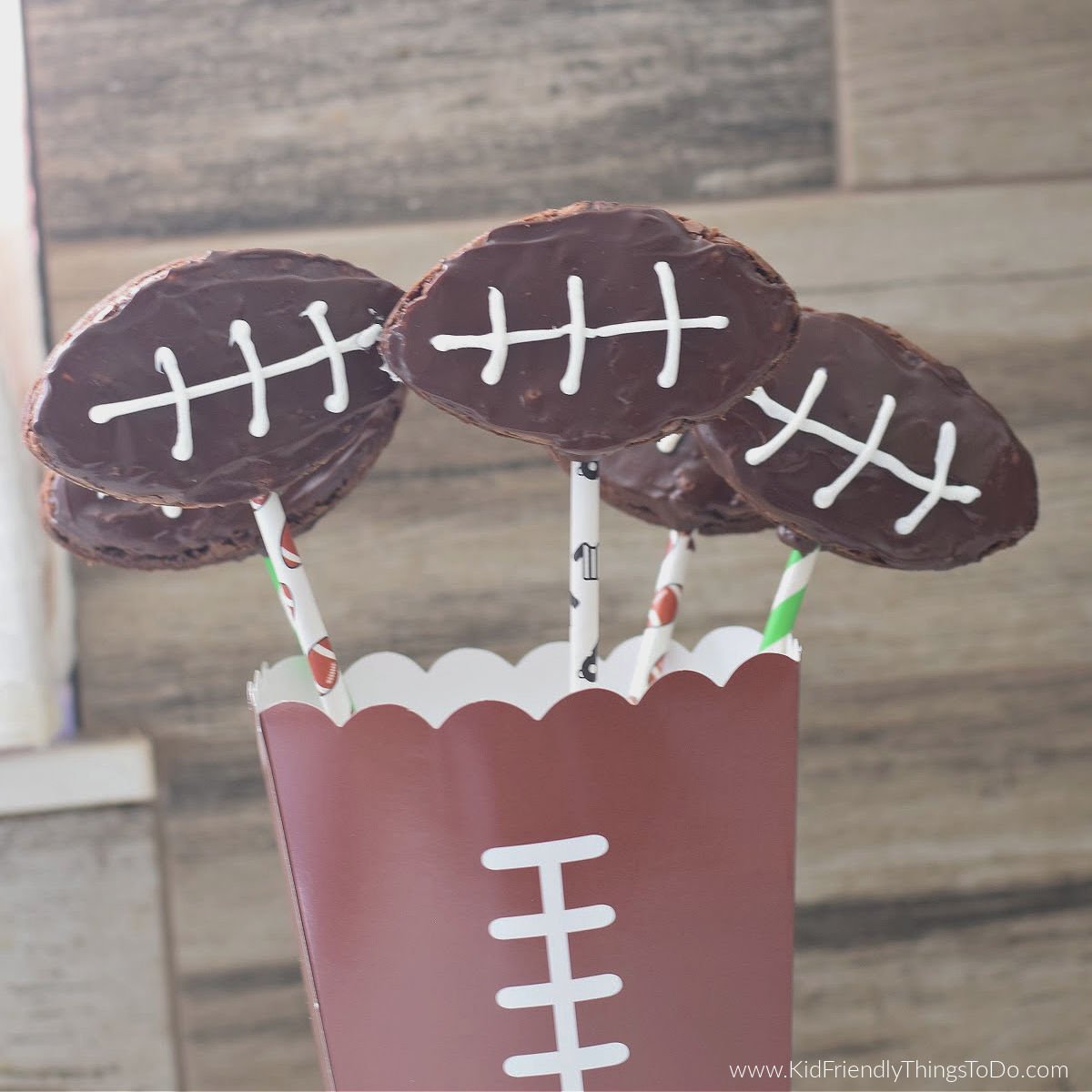 football shaped brownie pops 