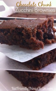 These are the best! My kids loved these zucchini brownies. They even knew the zucchini was in there because they helped make them! Chocolate chunks, and chocolate chips make these brownies irresistable!