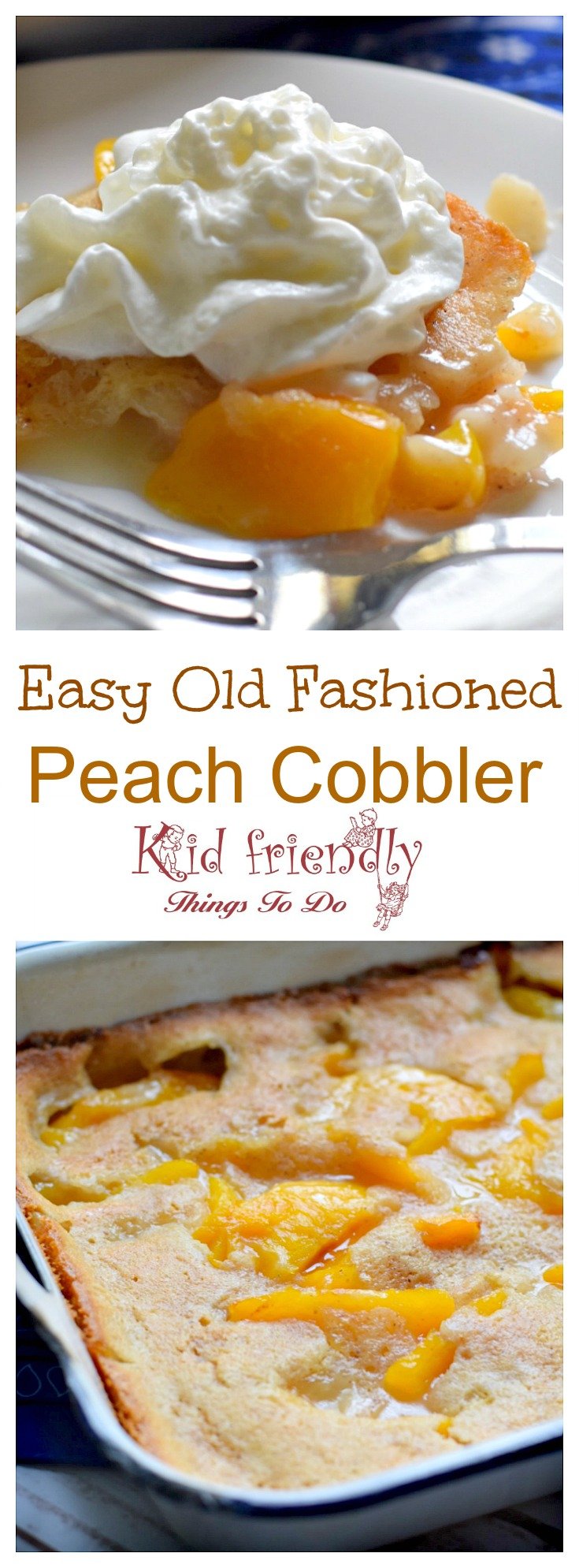 Peach Cobbler the old fashioned way. Easy and can be made with fresh fruit - www.kidfriendlythingstodo.com