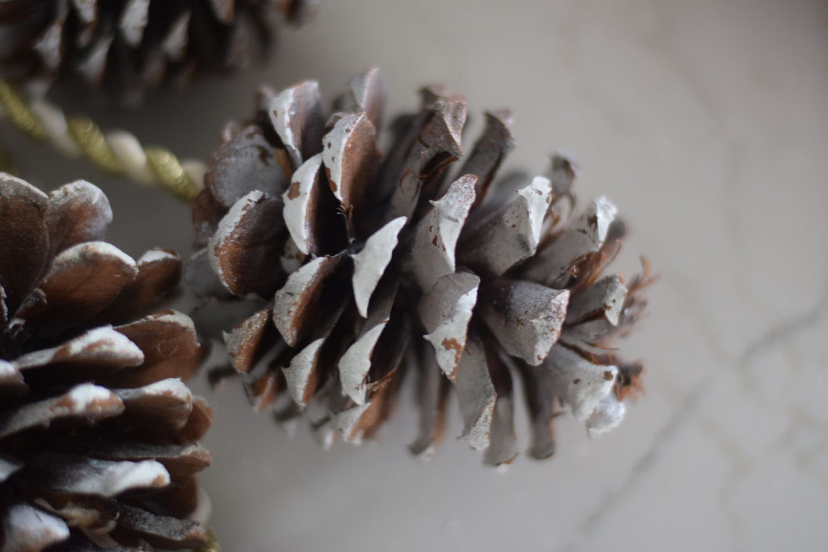 making a pine cone swag for Christmas 
