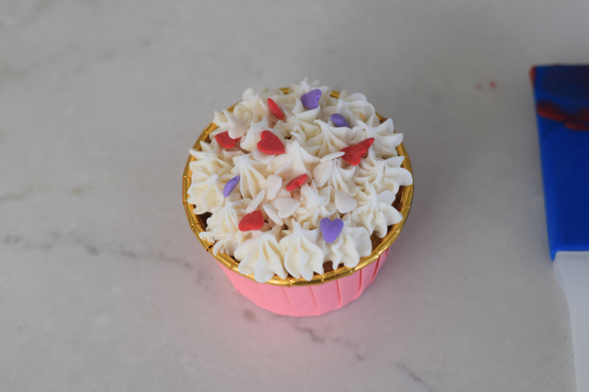 heart sprinkles on cupcake 