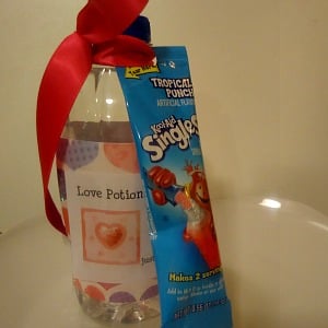 Make A Love Potion Valentine using Kool-Aid packet and Bottled Water