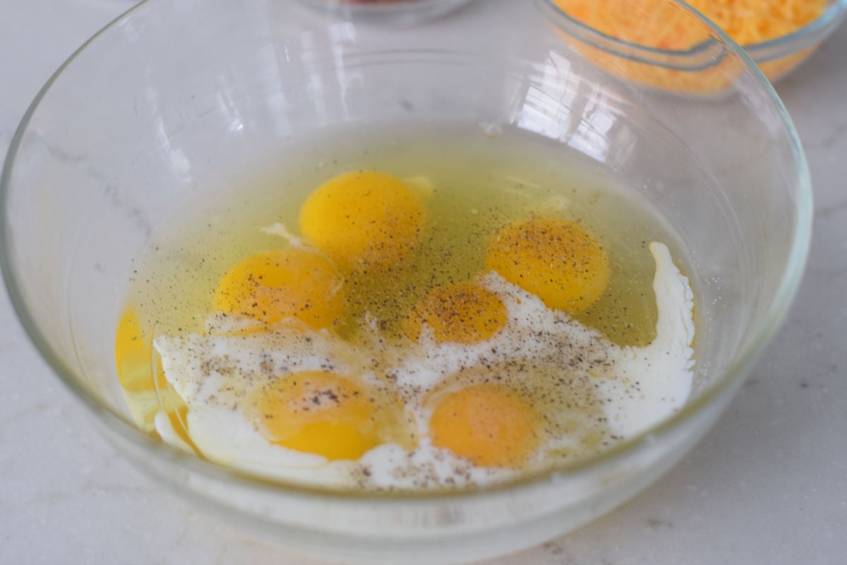 eggs and milk in a bowl 