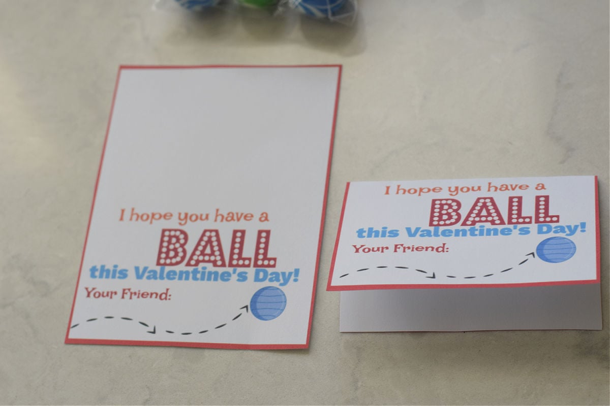 making bouncy ball Valentine's Day cards 