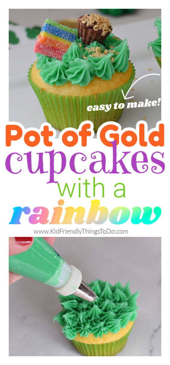 pot of gold cupcakes with a rainbow 