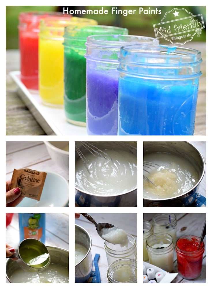Easy DIY Homemade Finger Paints for kids to have fun with. Perfect craft recipe for summer fun, boredom buster, winter craft, or anytime at all! www.kidfriendlythingstodo.com