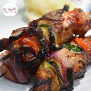 Chicken or Beef Grilled Shish Kabobs Wrapped In Bacon