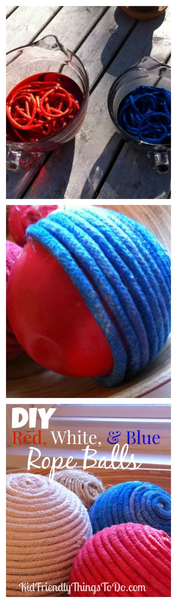 DIY Decorative Rope Balls with inexpensive clothes line! Dye it any color for a very beautiful, and frugal decoration!