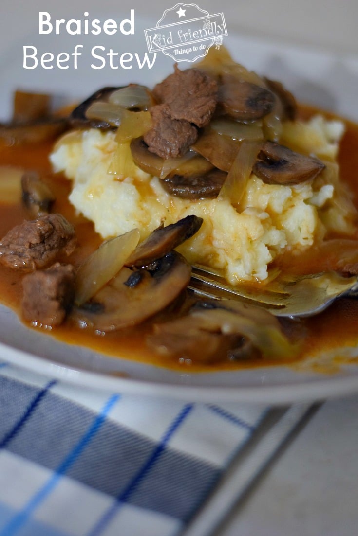 braised beef stew over mashed potatoes