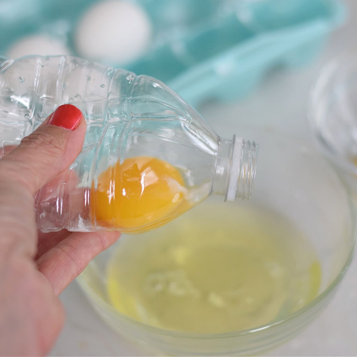 separating eggs with a water bottle