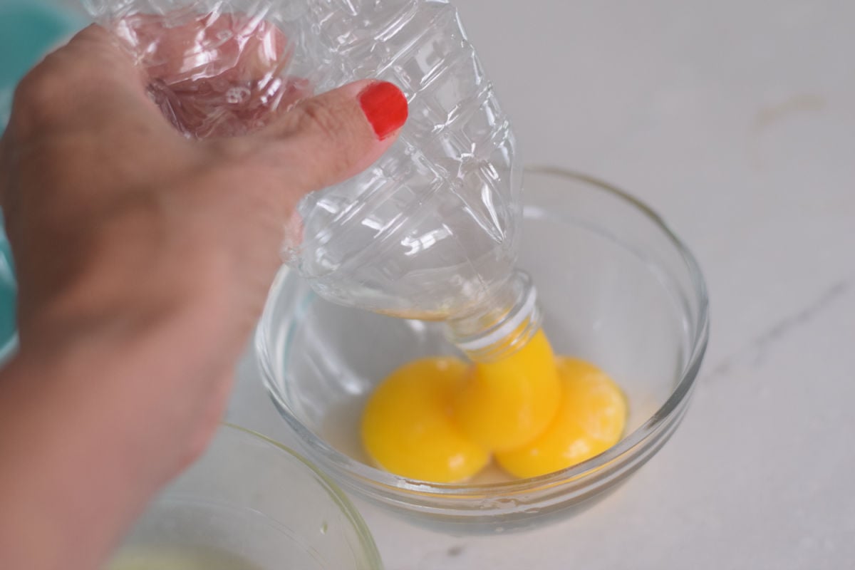 separating eggs with a water bottle