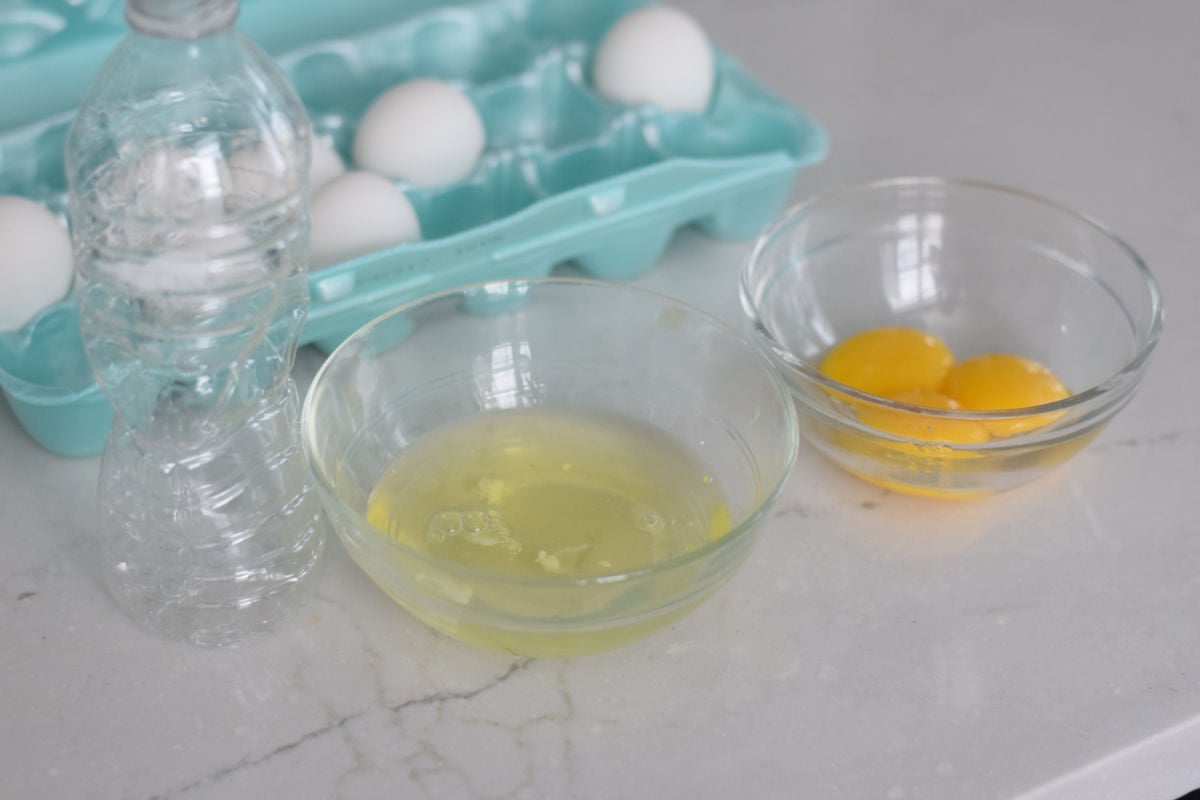 eggs separated into yolk and egg whites