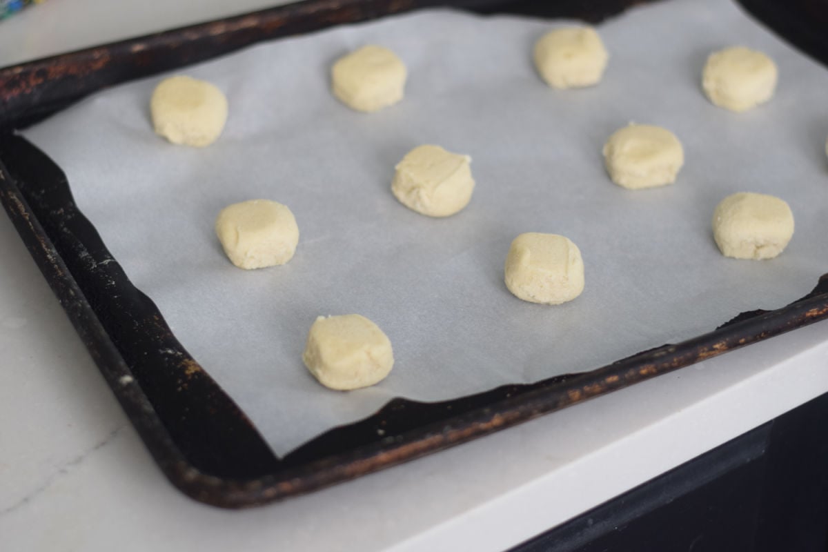 sugar cookies on a baking sheet 