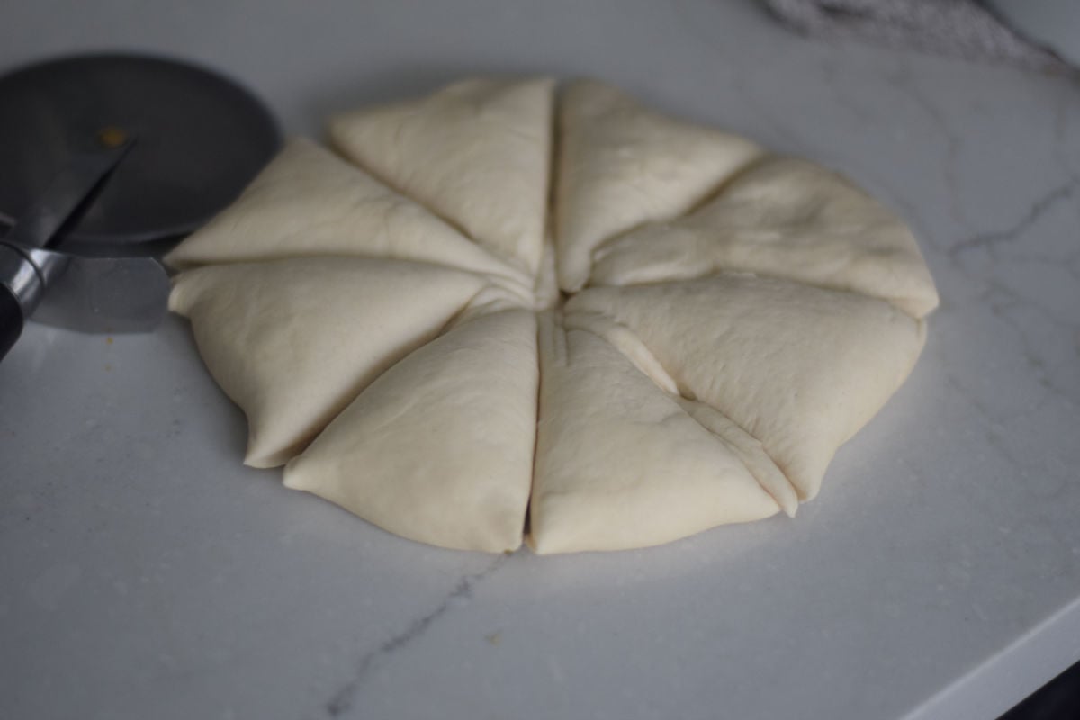 pretzel dough cut into triangles 