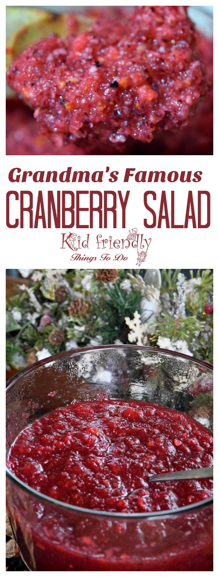 Delicious homemade cranberry salad recipe. Perfect for Thanksgiving and Christmas! www.kidfriendlythingstodo.com