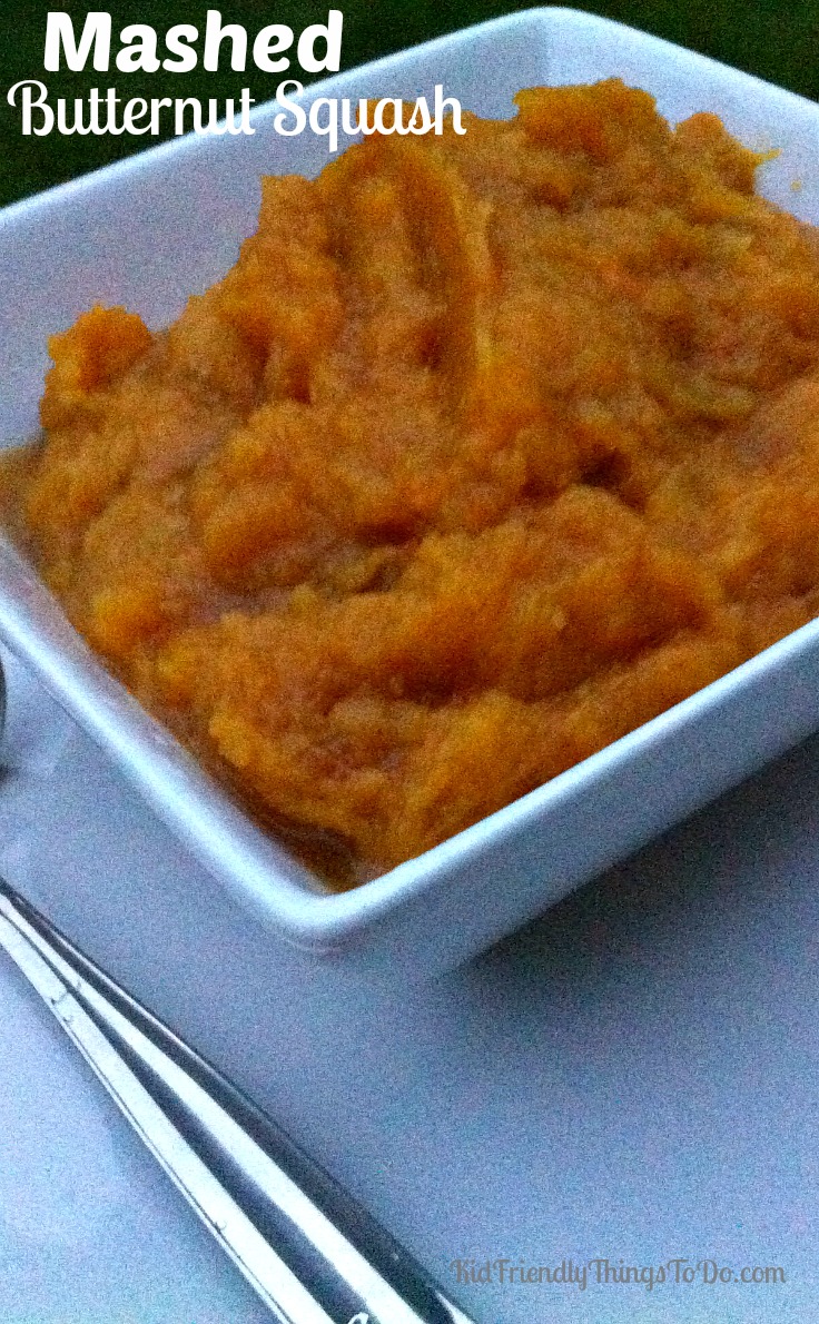 Mashed Butternut Squash Recipe. Perfect for fall and holiday dinners. KidFriendlyThingsToDo.com