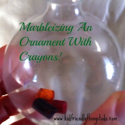 Marbleizing a clear ornament with broken crayons, and a hair dryer!