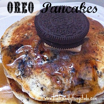 Oreo Cookie Pancakes! A fun way to surprise the kids on a weekend, or snow day!